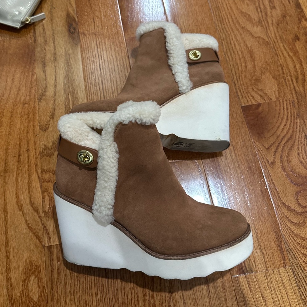 Coach Shearling Wedge Boots